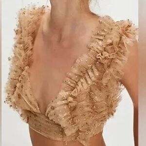 Free People One Sosha Party Sequin Halter Top  Gold Size S New